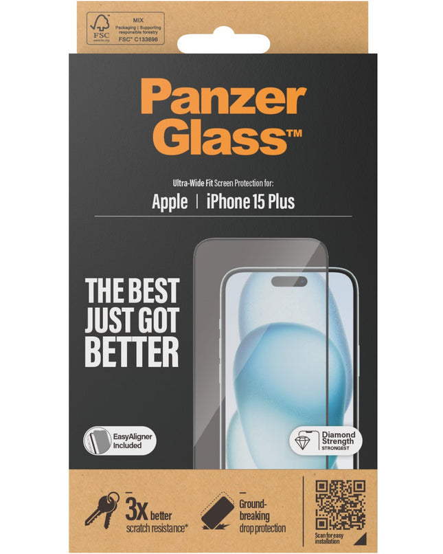 PanzerGlass Apple iPhone 15 Plus - Ultra-Wide Fit met EasyAligner