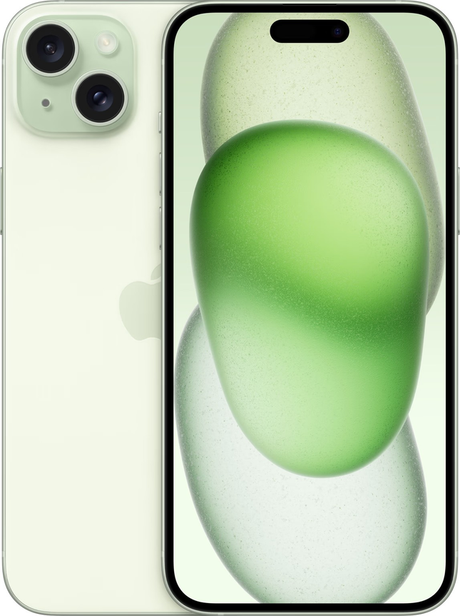 iPhone 15 Plus voor- en achterkant groen