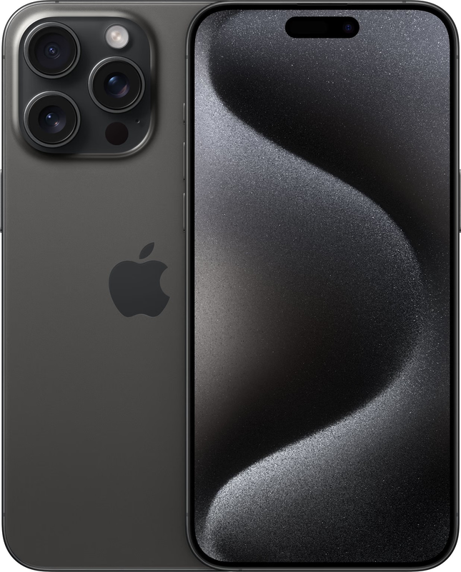 iPhone 15 Pro Max voor- en achterkant Titanium zwart