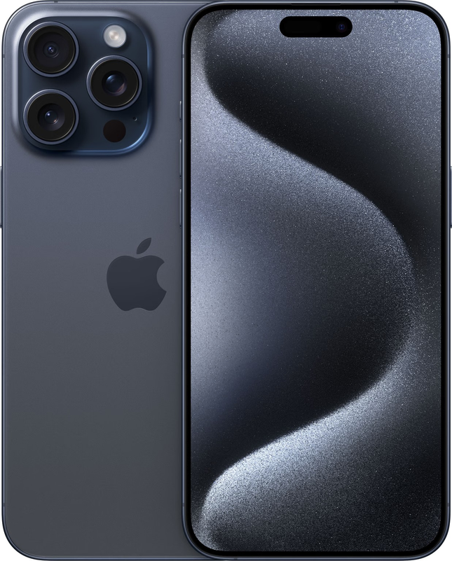 iPhone 15 Pro Max voor- en achterkant Titanium  blauw