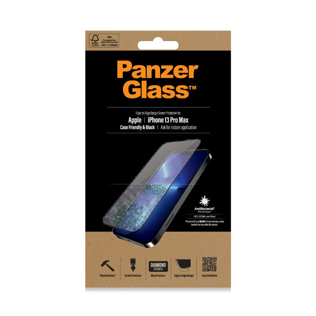 PanzerGlass Apple iPhone 13 Pro Max - Black Case Friendly - Anti-Bacterial - MicroFracture+