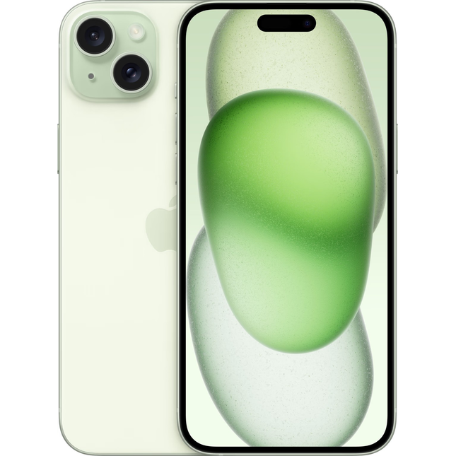 iPhone 15 Plus voor- en achterkant groen