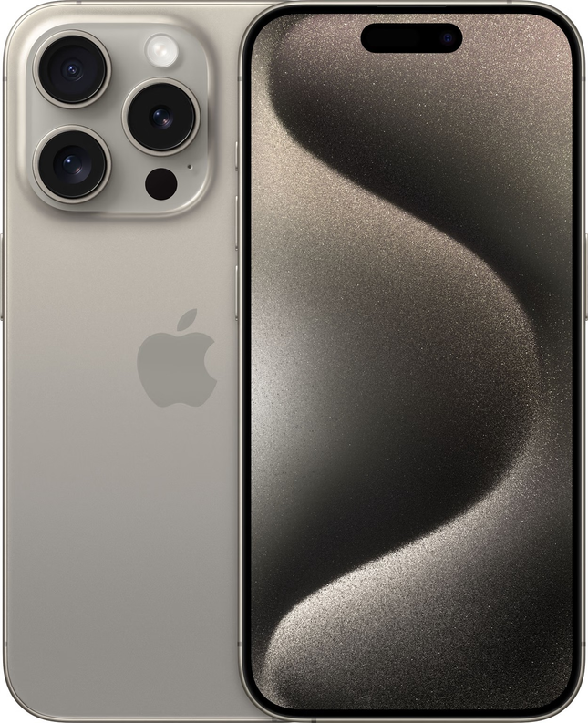 iPhone 15 Pro voor- en achterkant Titanium natural