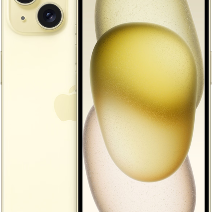 iPhone 15 voor- en achterkant geel